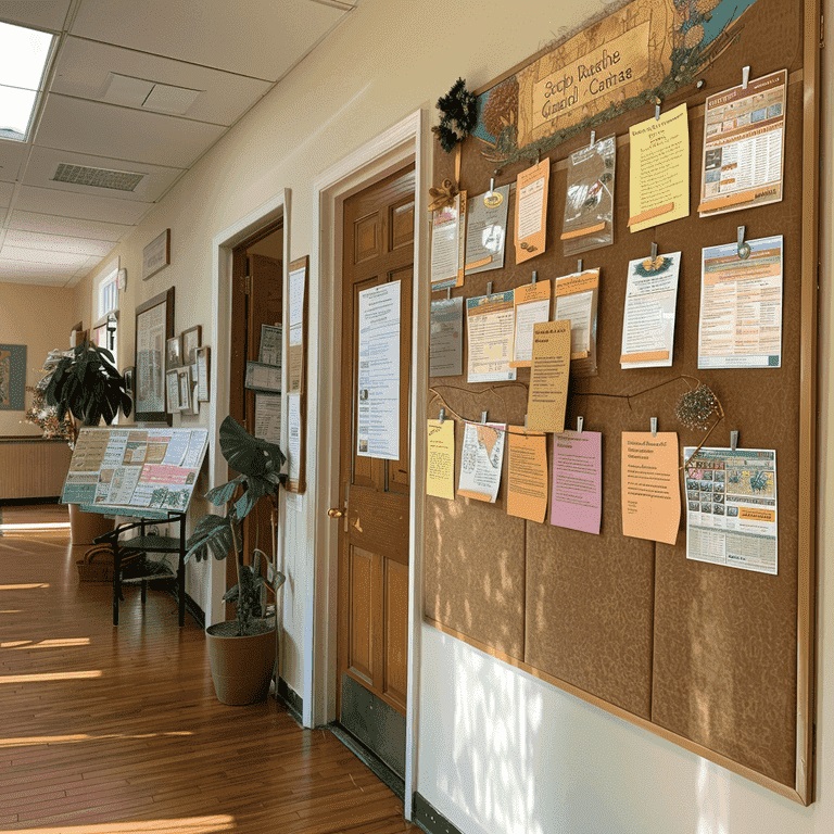 Community bulletin board with information on elderly care resources in South Carolina
